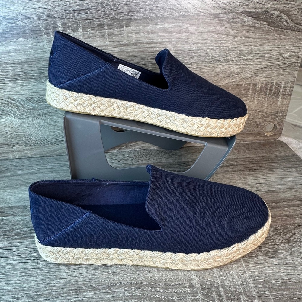 TOMS Alpargata Rope Espadrille Shoes Women's 11 Navy Blue Canvas Slip On Flats